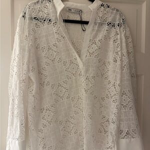 Zara White Lace Blouse